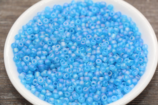 Matte Iridescent Glass Seed Beads, 4mm 6/0 Glass Round Seed Beads, Matte Blue AB Seed Beads, Rocailles Beads, Beading Supplies #1168