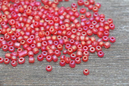 Matte Iridescent Glass Seed Beads, 4mm 6/0 Glass Round Seed Beads, Matte Pink AB Seed Beads, Rocailles Beads, Beading Supplies #1179