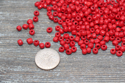 Glass Seed Beads, 4mm 6/0 Glass Round Seed Beads, Garnet Red Opaque Seed Beads, Rocailles Beads, Beading Supplies #1284