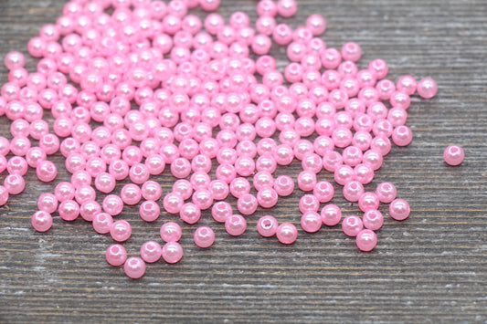 4mm Pink Faux Pearl Beads, Pink Faux Pearl Gumball Beads, Imitation Pearl Beads, Chunky Beads, Smooth Plastic Round Beads #2046