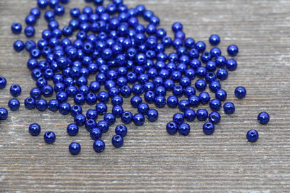 4mm Royal Blue Faux Pearl Beads, Royal Blue Faux Pearl Gumball Beads, Imitation Pearl Beads, Chunky Beads, Smooth Plastic Round Beads #2049