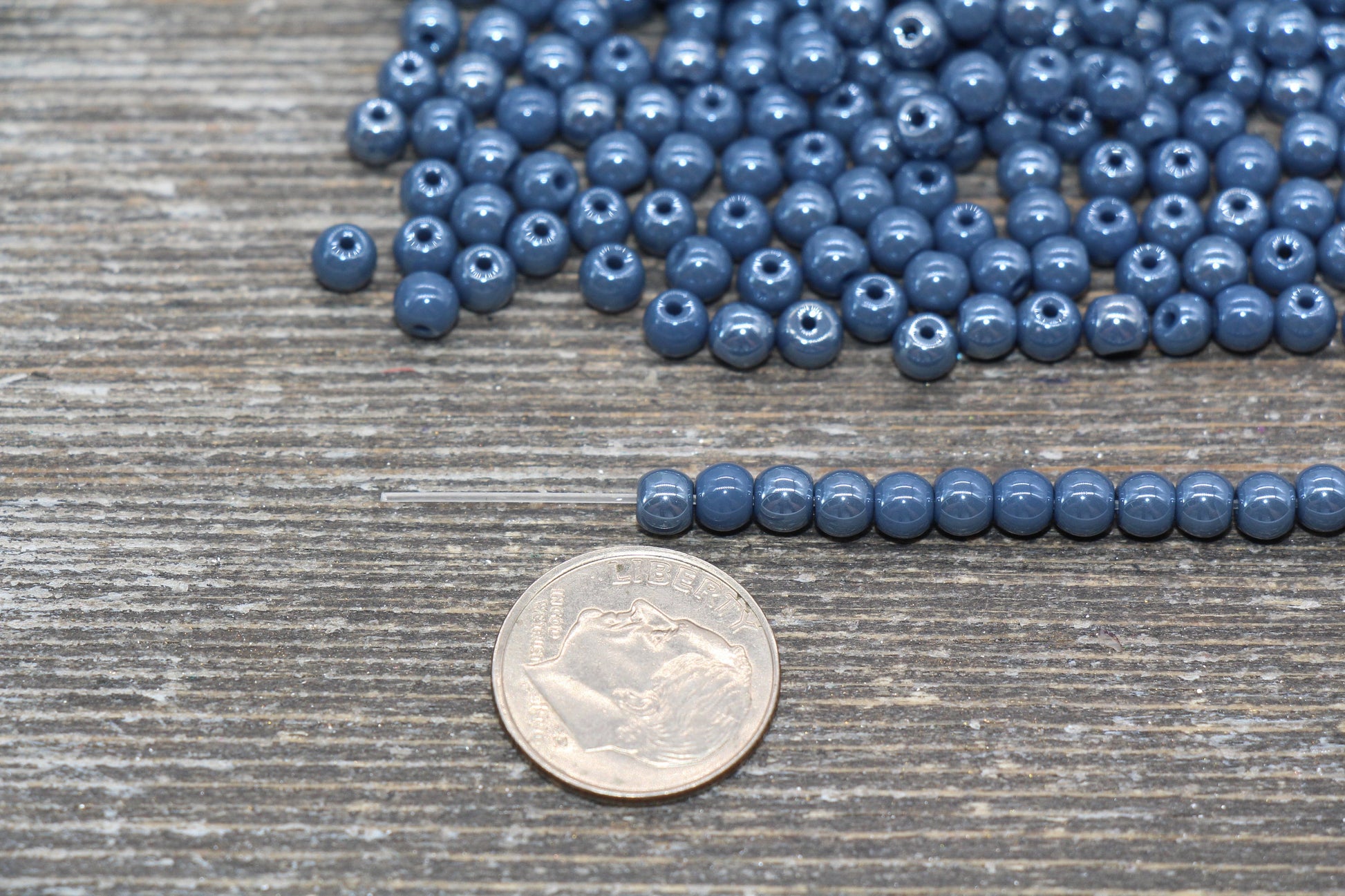 Round Dusty Blue Glossy Glass Beads, 4mm Glass Round Seed Beads, Glossy Dusty Blue Opaque Seed Beads, Beading Supplies #2181