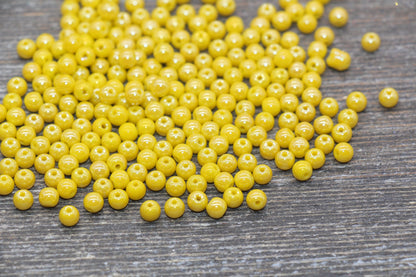 Round Lemon Yellow Glossy Glass Beads, 4mm Glass Round Seed Beads, Glossy Yellow Opaque Seed Beads, Beading Supplies #2185