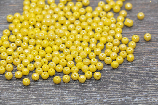Round Lemon Yellow Glossy Glass Beads, 4mm Glass Round Seed Beads, Glossy Yellow Opaque Seed Beads, Beading Supplies #2185