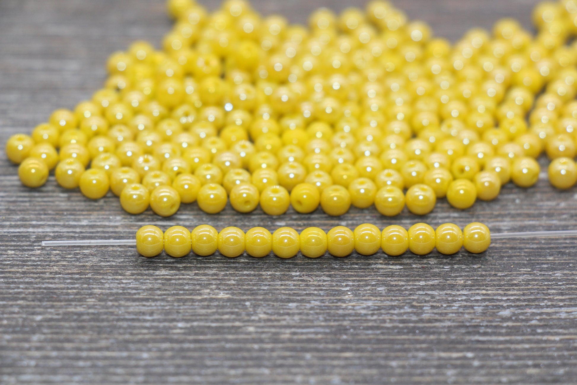 Round Lemon Yellow Glossy Glass Beads, 4mm Glass Round Seed Beads, Glossy Yellow Opaque Seed Beads, Beading Supplies #2185