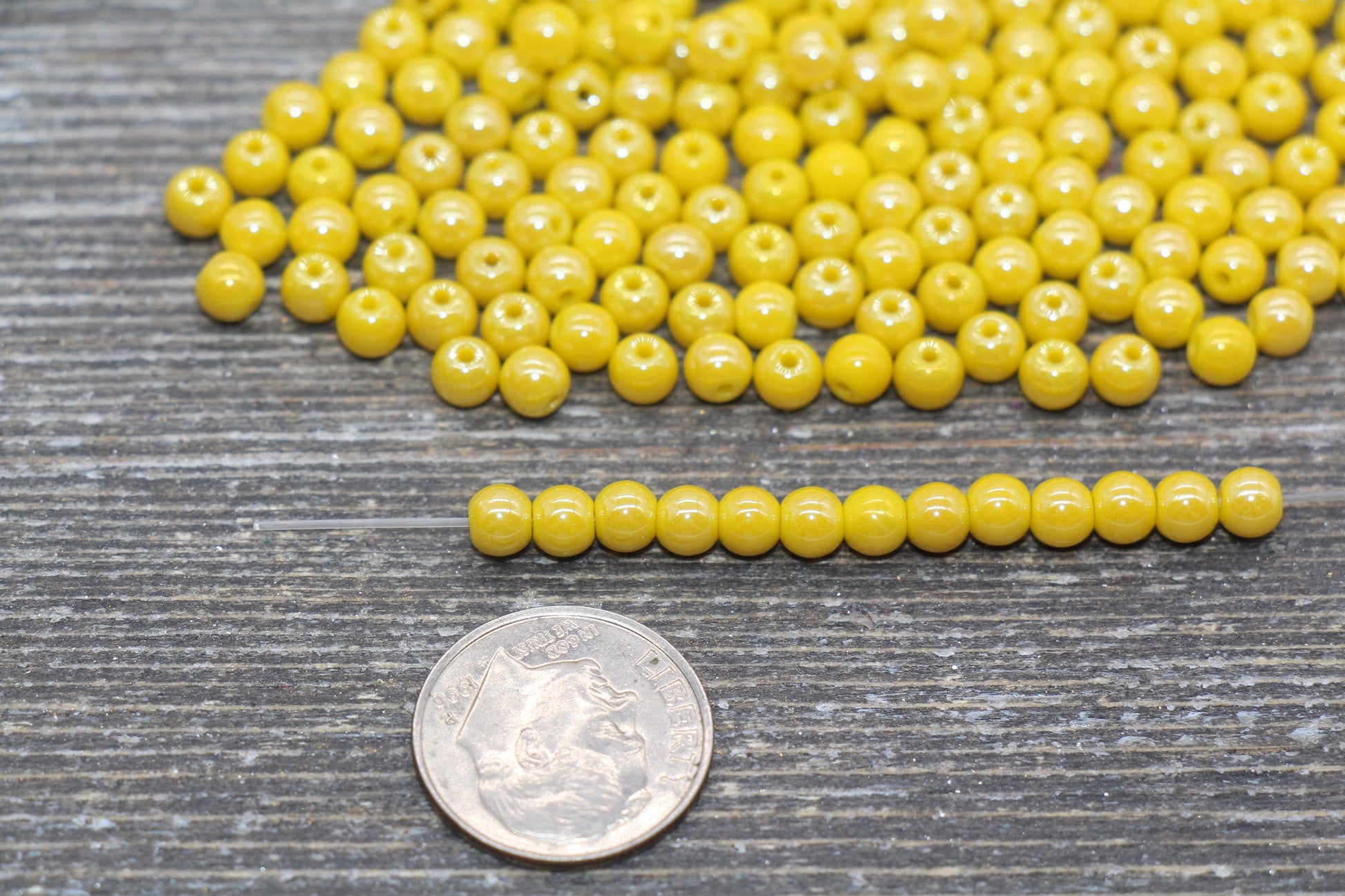 Round Lemon Yellow Glossy Glass Beads, 4mm Glass Round Seed Beads, Glossy Yellow Opaque Seed Beads, Beading Supplies #2185