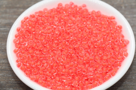 Transparent Glass Beads with Orange Lined, 4mm 6/0 Glass Round Beads, Orange Seed Beads, Rocailles Beads, Beading Supplies #2084