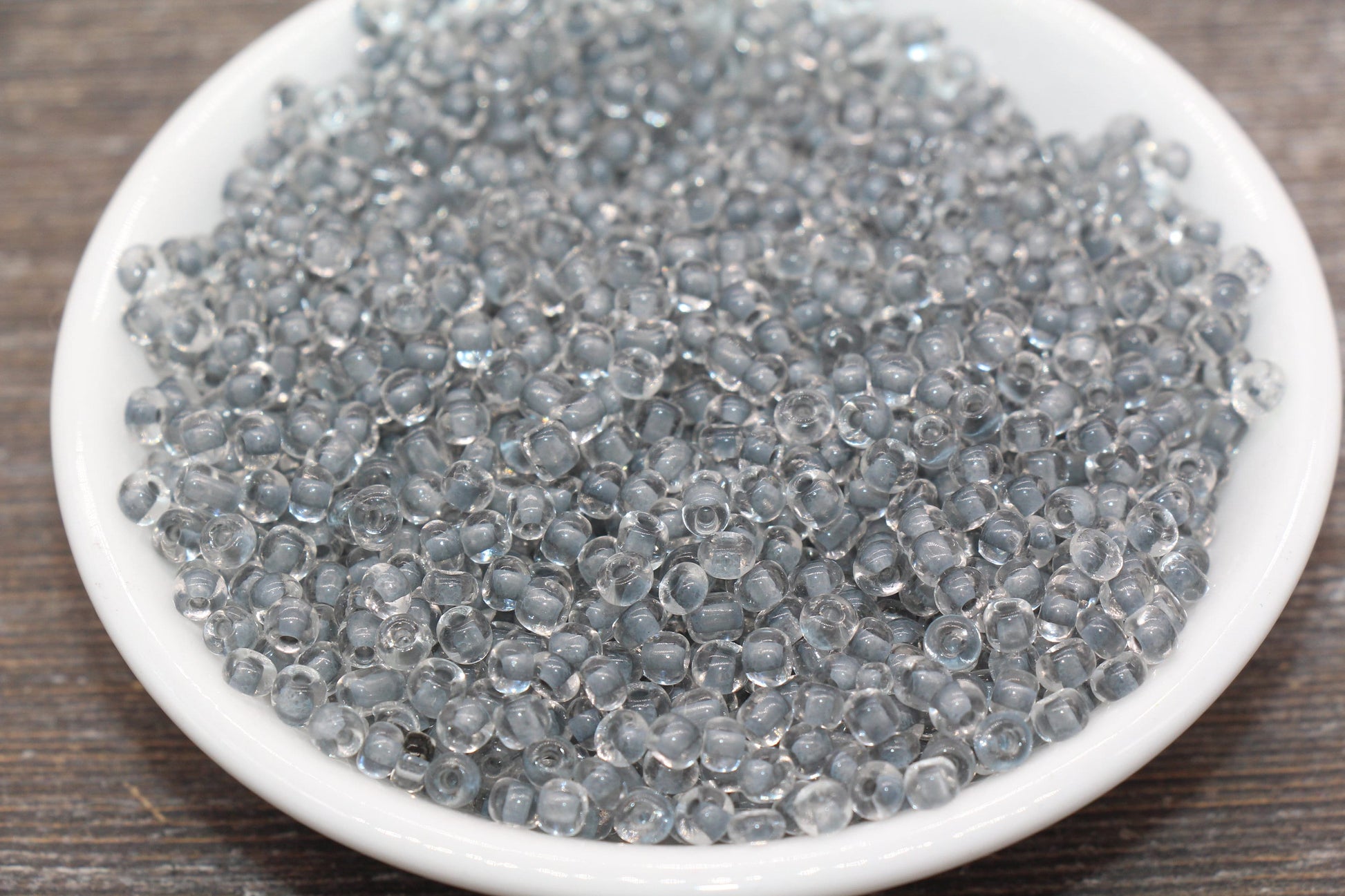 Transparent Glass Beads with Gray Lined, 4mm 6/0 Glass Round Beads, Gray Lined Seed Beads, Rocailles Beads, Beading Supplies #2085