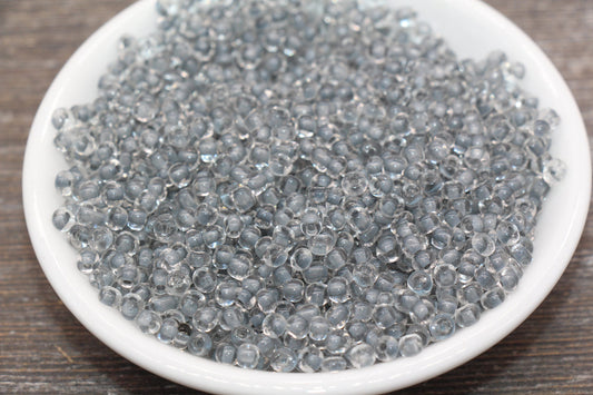 Transparent Glass Beads with Gray Lined, 4mm 6/0 Glass Round Beads, Gray Lined Seed Beads, Rocailles Beads, Beading Supplies #2085