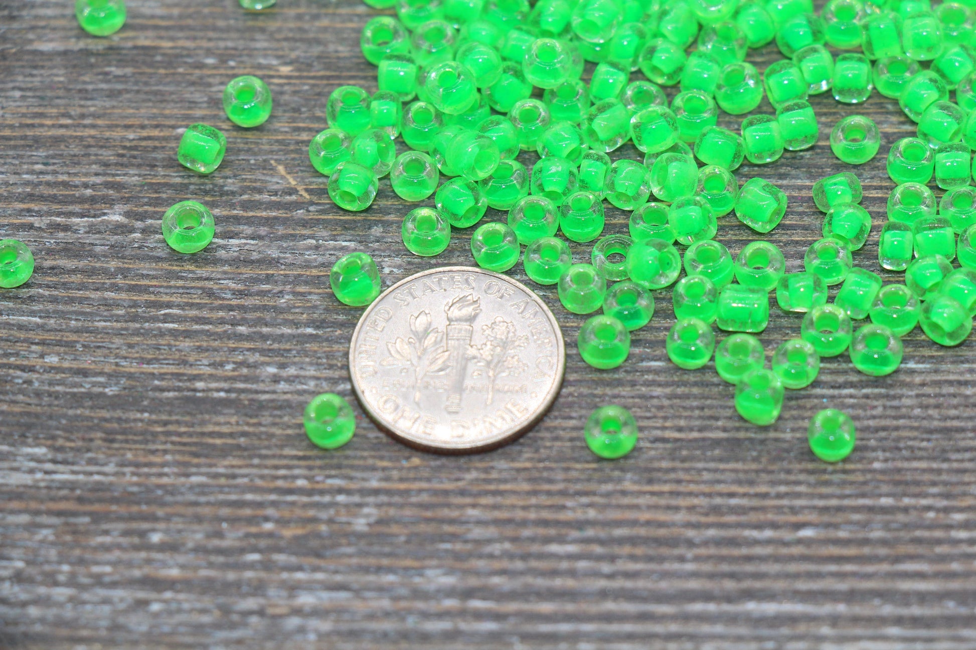 Transparent Glass Beads with Green Lined, 4mm 6/0 Glass Round Beads, Green Lined Seed Beads, Rocailles Beads, Beading Supplies #2088