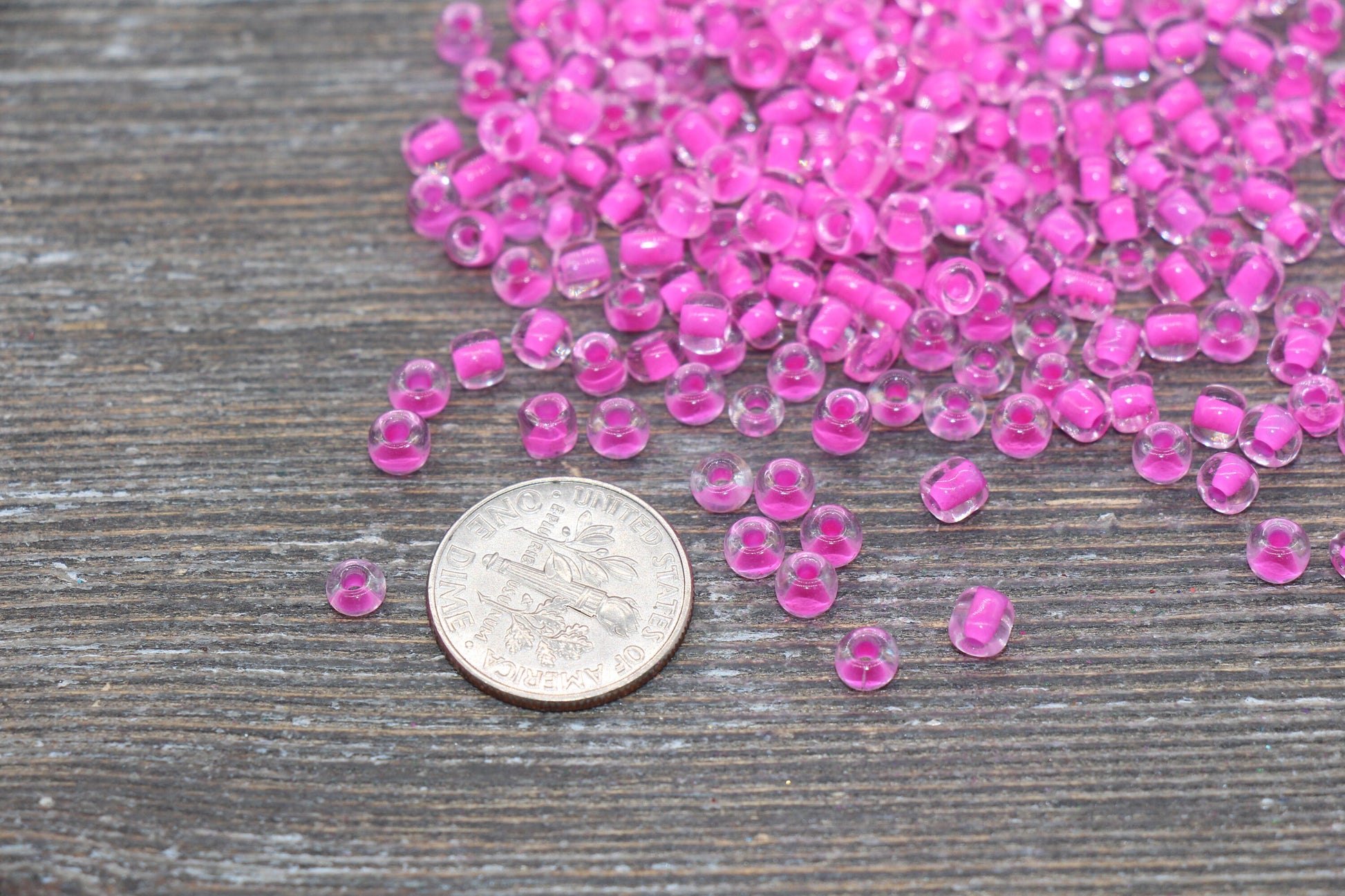 Transparent Glass Beads with Pink Lined, 4mm 6/0 Glass Round Beads, Pink Lined Seed Beads, Rocailles Beads, Beading Supplies #2091