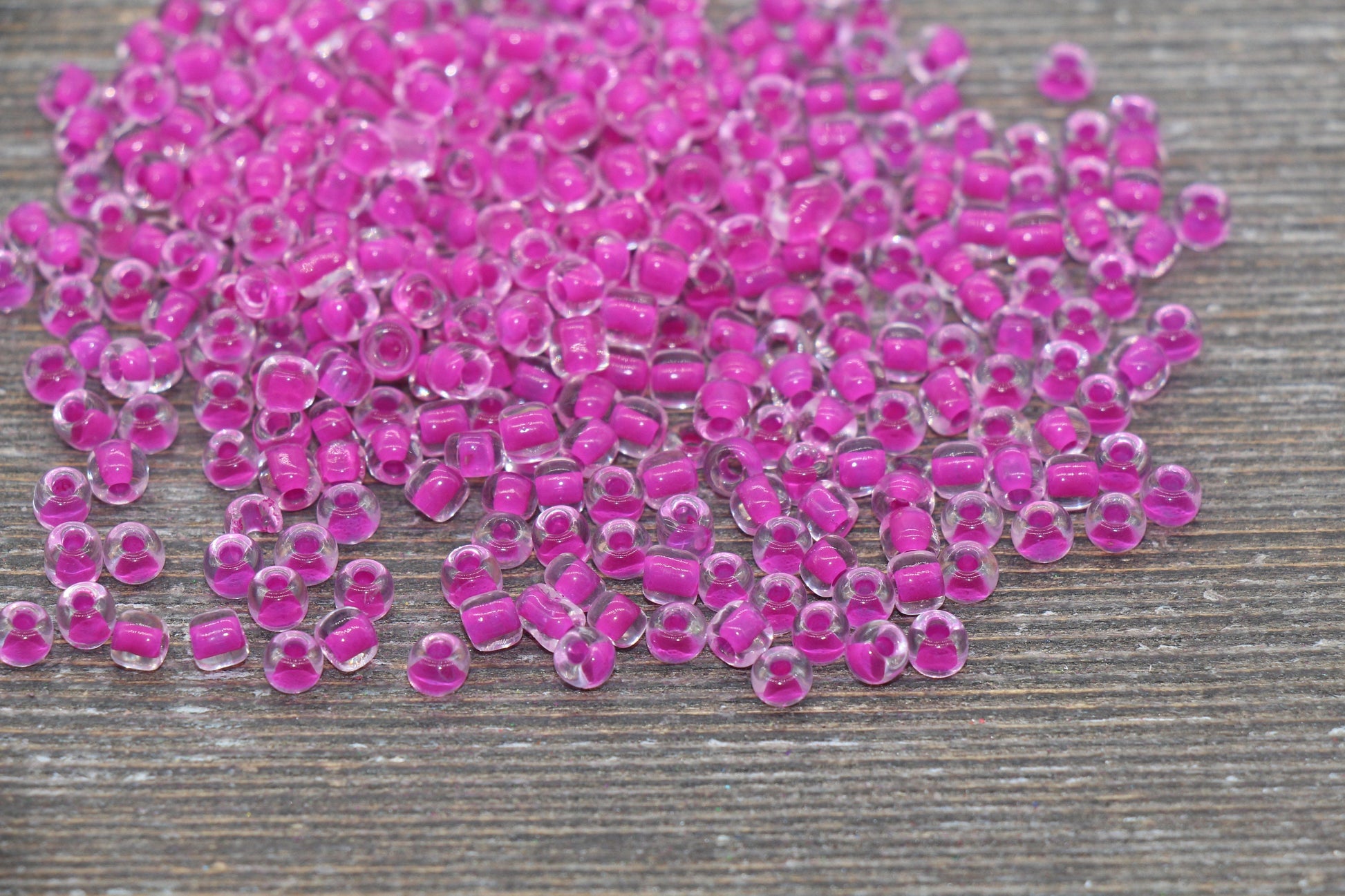 Transparent Glass Beads with Fuchsia Lined, 4mm 6/0 Glass Round Beads, Pink Lined Seed Beads, Rocailles Beads, Beading Supplies #2093