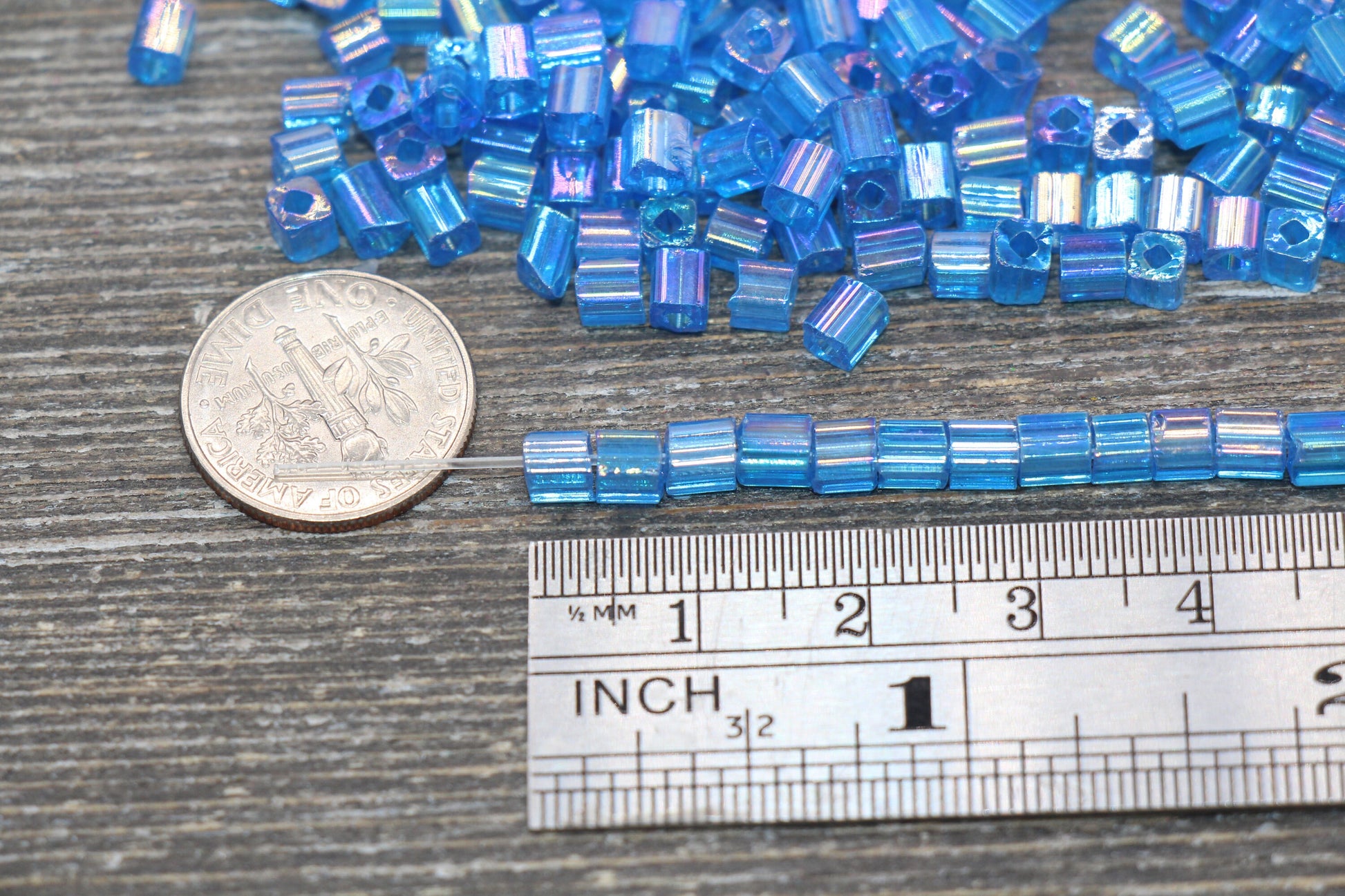 Iridescent Square Glass Beads, 4mm Cube Glass Beads, Sparkle Glass Beads, Transparent Blue AB Square Seed Beads, Beading Supplies #2113