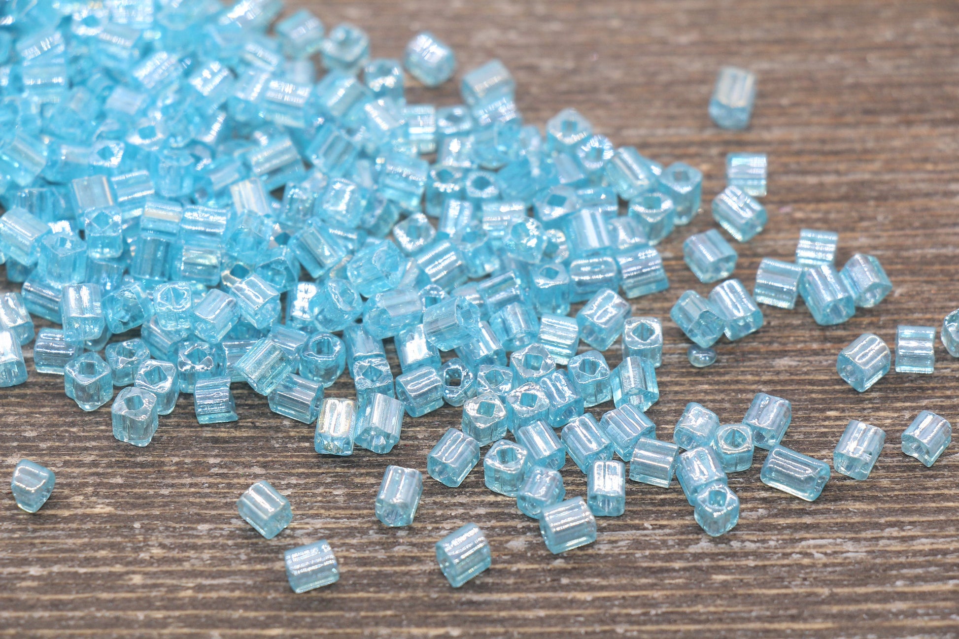 Glossy Square Glass Beads, 4mm Cube Glass Beads, Shinny Glass Bead, Transparent Light Blue Square Seed Beads, Beading Supplies #2130