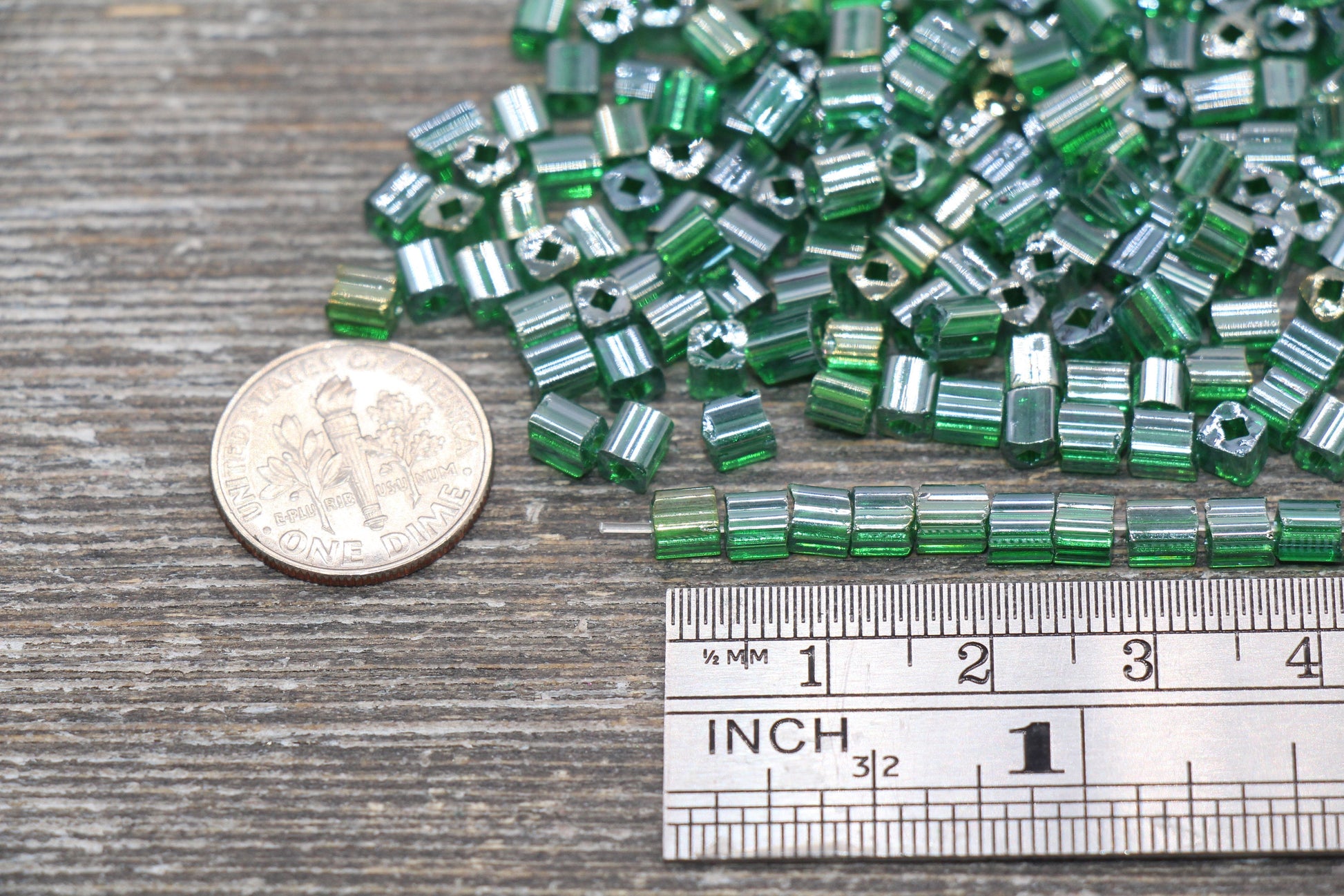 Glossy Square Glass Beads, 4mm Cube Glass Beads, Shinny Glass Bead, Transparent Emerald Green Square Seed Beads, Beading Supplies #2135