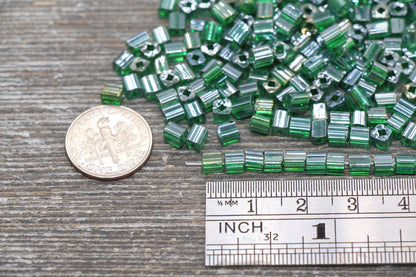 Glossy Square Glass Beads, 4mm Cube Glass Beads, Shinny Glass Bead, Transparent Emerald Green Square Seed Beads, Beading Supplies #2135