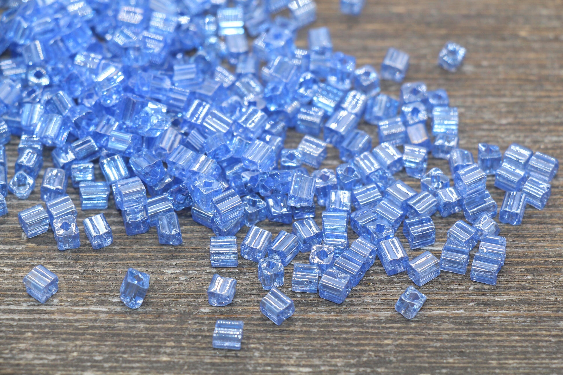 Glossy Square Glass Beads, 4mm Cube Glass Beads, Shinny Glass Bead, Transparent Cornflower Blue Square Seed Beads, Beading Supplies #2136