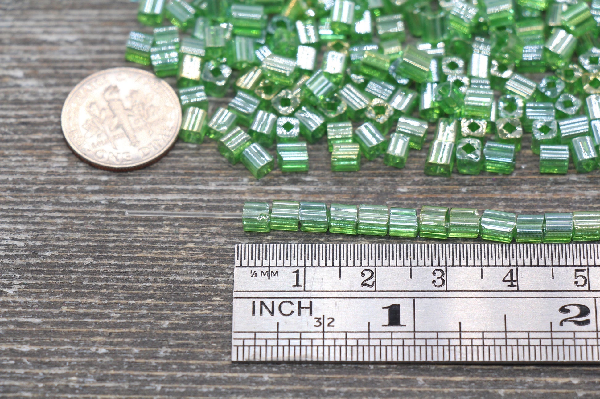 Glossy Square Glass Beads, 4mm Cube Glass Beads, Shinny Glass Bead, Transparent Green Square Seed Beads, Beading Supplies #2137