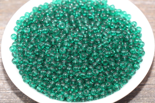 Round Transparent Glass Beads, 4mm Glass Round Seed Beads, Hunter Green Trans Seed Beads, Beading Supplies #2146