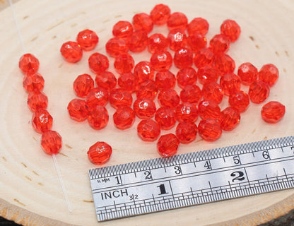 8mm Red Transparent Faceted Beads, Hexagon Faceted Acrylic Loose Beads, Bubblegum Beads, Chunky Beads, Crystal Look Beads #2204
