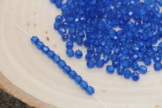 4mm Royal Blue Faceted Beads, Transparent Faceted Acrylic Gumball Beads, Blue Faceted Spacer Beads, Bubblegum Beads #2223