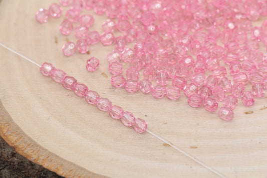 4mm Pink Faceted Beads, Transparent Faceted Acrylic Gumball Beads, Pink Faceted Spacer Beads, Bubblegum Beads #2225