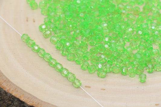 4mm Green Faceted Beads, Transparent Faceted Acrylic Gumball Beads, Green Faceted Spacer Beads, Bubblegum Beads #2228
