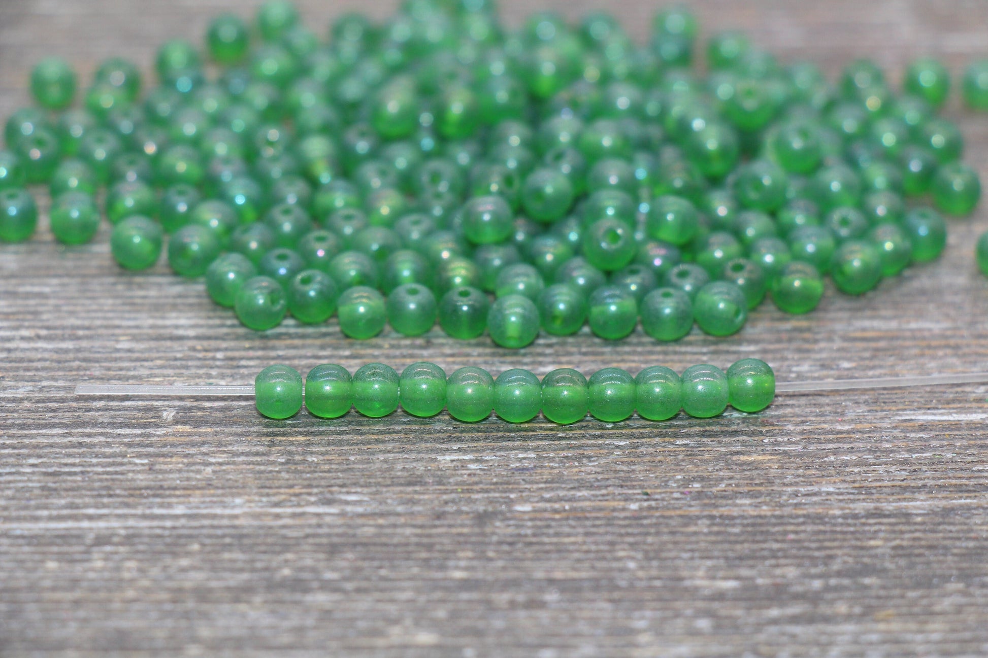 Round Matte Glass Beads, 4mm Glass Round Seed Beads, Frosted Translucent Green Seed Beads, Beading Supplies #2242
