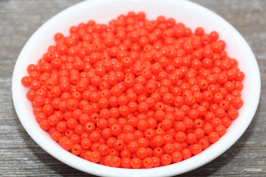 Round Orange Glass Beads, 4mm Glass Round Seed Beads, Opaque Orange Seed Beads, Beading Supplies #2165