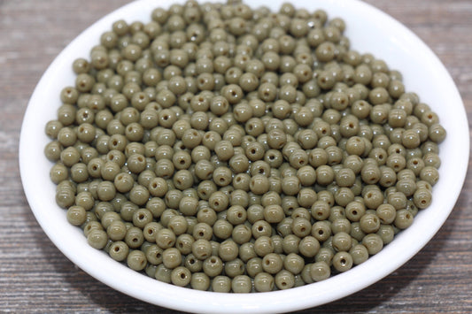 Round Green Glass Beads, 4mm Glass Round Seed Beads, Opaque Army Green Seed Beads, Beading Supplies #2167