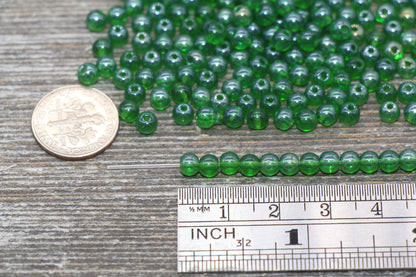 Round Transparent Green Glass Beads, 4mm Glass Round Seed Beads, Glossy Green Seed Beads, Beading Supplies #2170