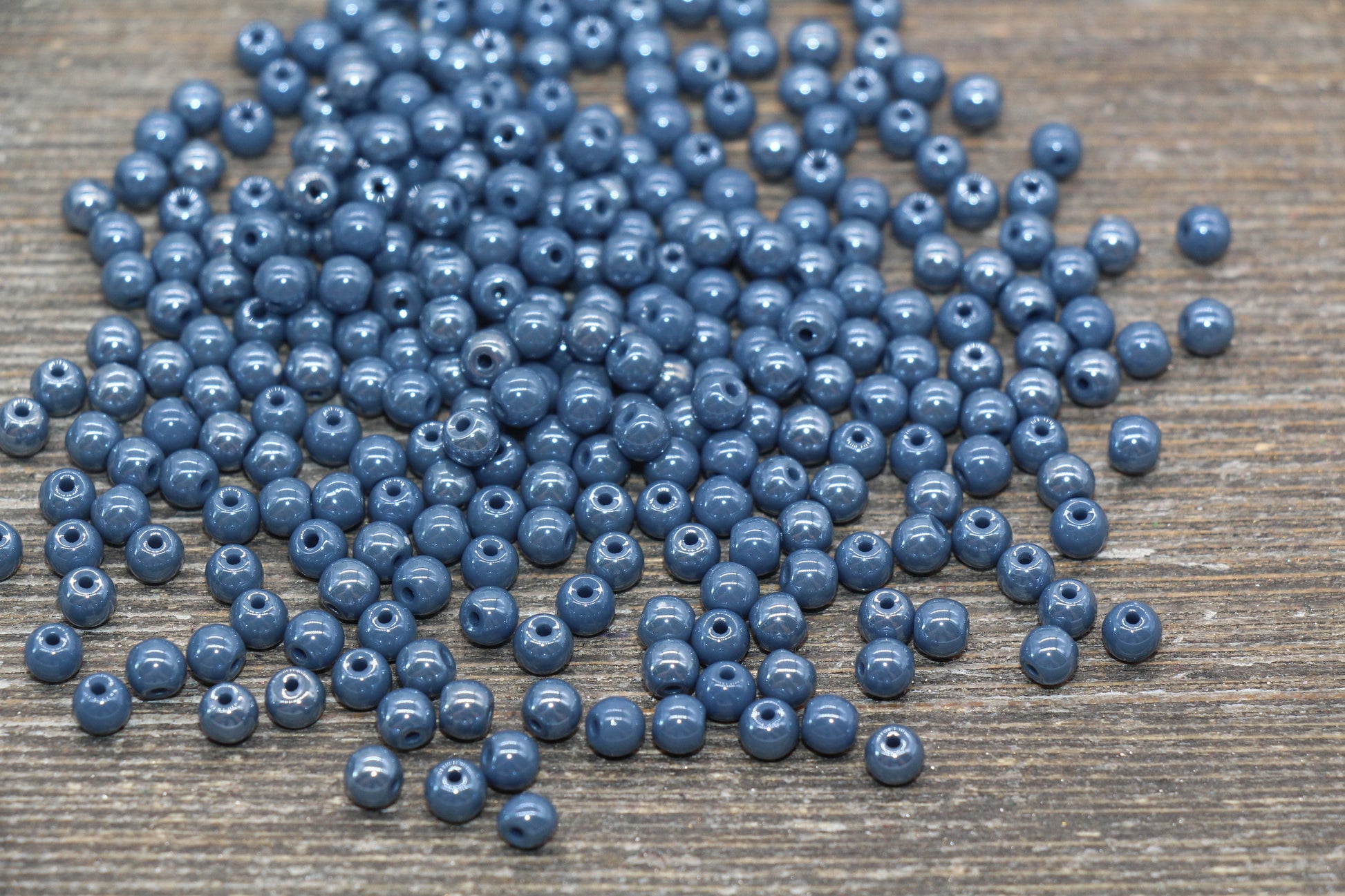 Round Dusty Blue Glossy Glass Beads, 4mm Glass Round Seed Beads, Glossy Dusty Blue Opaque Seed Beads, Beading Supplies #2181