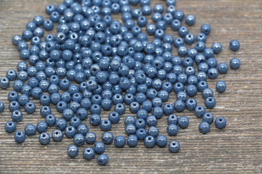 Round Dusty Blue Glossy Glass Beads, 4mm Glass Round Seed Beads, Glossy Dusty Blue Opaque Seed Beads, Beading Supplies #2181