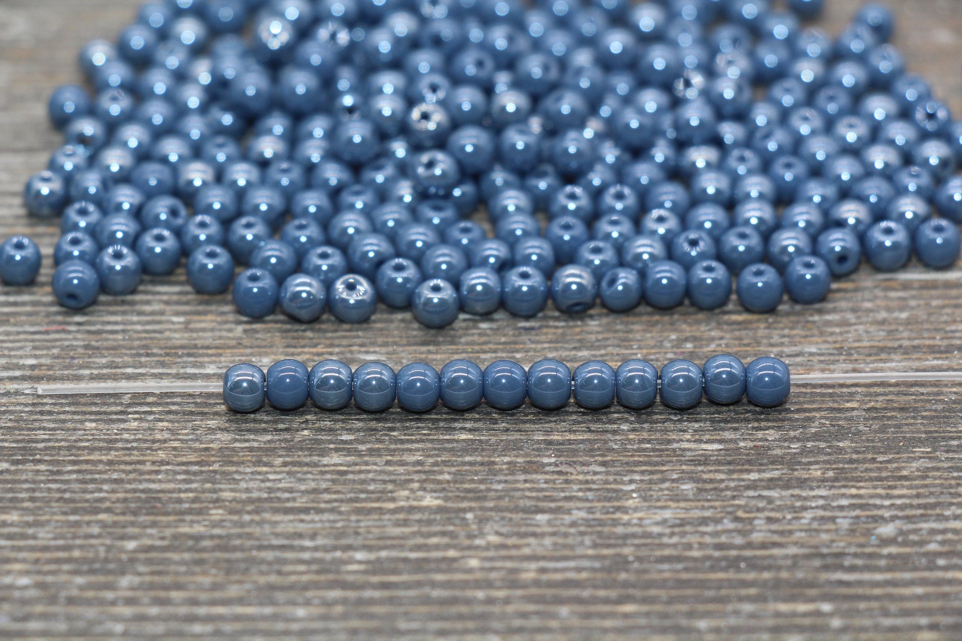 Round Dusty Blue Glossy Glass Beads, 4mm Glass Round Seed Beads, Glossy Dusty Blue Opaque Seed Beads, Beading Supplies #2181