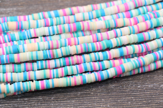 6mm Multicolored Polymer Clay Disc Beads, Mixed Color Heishi Beads, African Disc Beads, Vinyl Heishi, 16 inch Strand #294