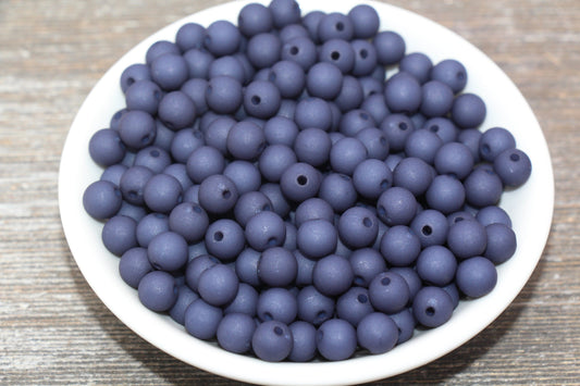 8mm Matte Navy Round Beads, Acrylic Gumball Bead, Frosted Navy Round Spacer Beads, Bubblegum Beads, Plastic Round Bead #2188