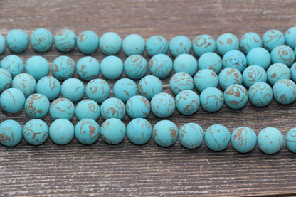 Matte Turquoise Beads, Frosted Turquoise Gemstone Round Beads, Size 4mm 6mm 8mm 10mm 12mm, #243
