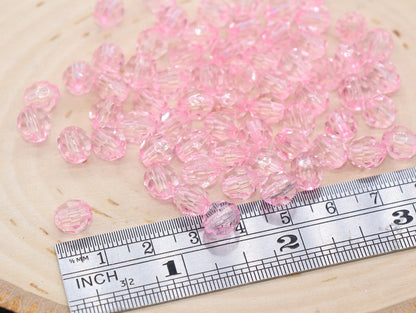 8mm Pink Transparent Faceted Beads, Hexagon Faceted Acrylic Loose Beads, Bubblegum Beads, Chunky Beads, Crystal Look Beads #2203