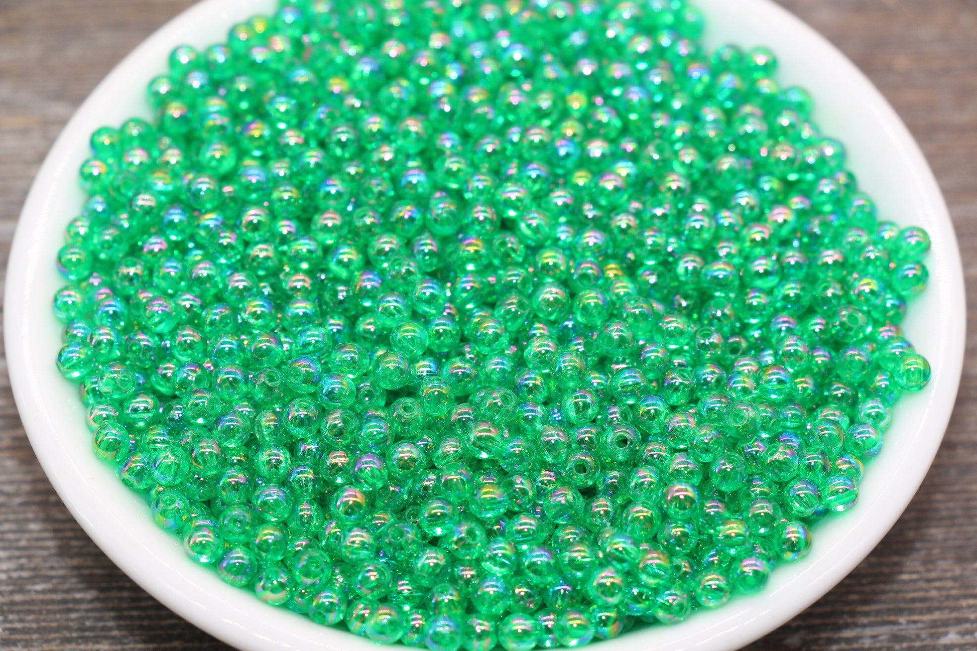4mm Green AB Round Beads, Iridescent Acrylic Gumball Beads, Transparent Round Spacer Beads, Bubblegum Beads, Plastic Round Bead #2216