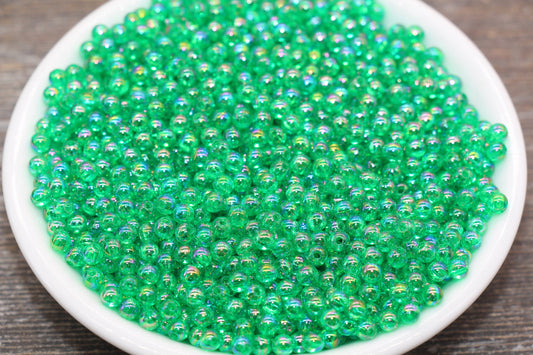4mm Green AB Round Beads, Iridescent Acrylic Gumball Beads, Transparent Round Spacer Beads, Bubblegum Beads, Plastic Round Bead #2216