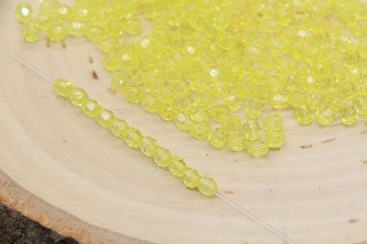 4mm Yellow Faceted Beads, Transparent Faceted Acrylic Gumball Beads, Yellow Faceted Spacer Beads, Bubblegum Beads #2222