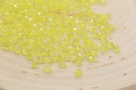 4mm Yellow Faceted Beads, Transparent Faceted Acrylic Gumball Beads, Yellow Faceted Spacer Beads, Bubblegum Beads #2222