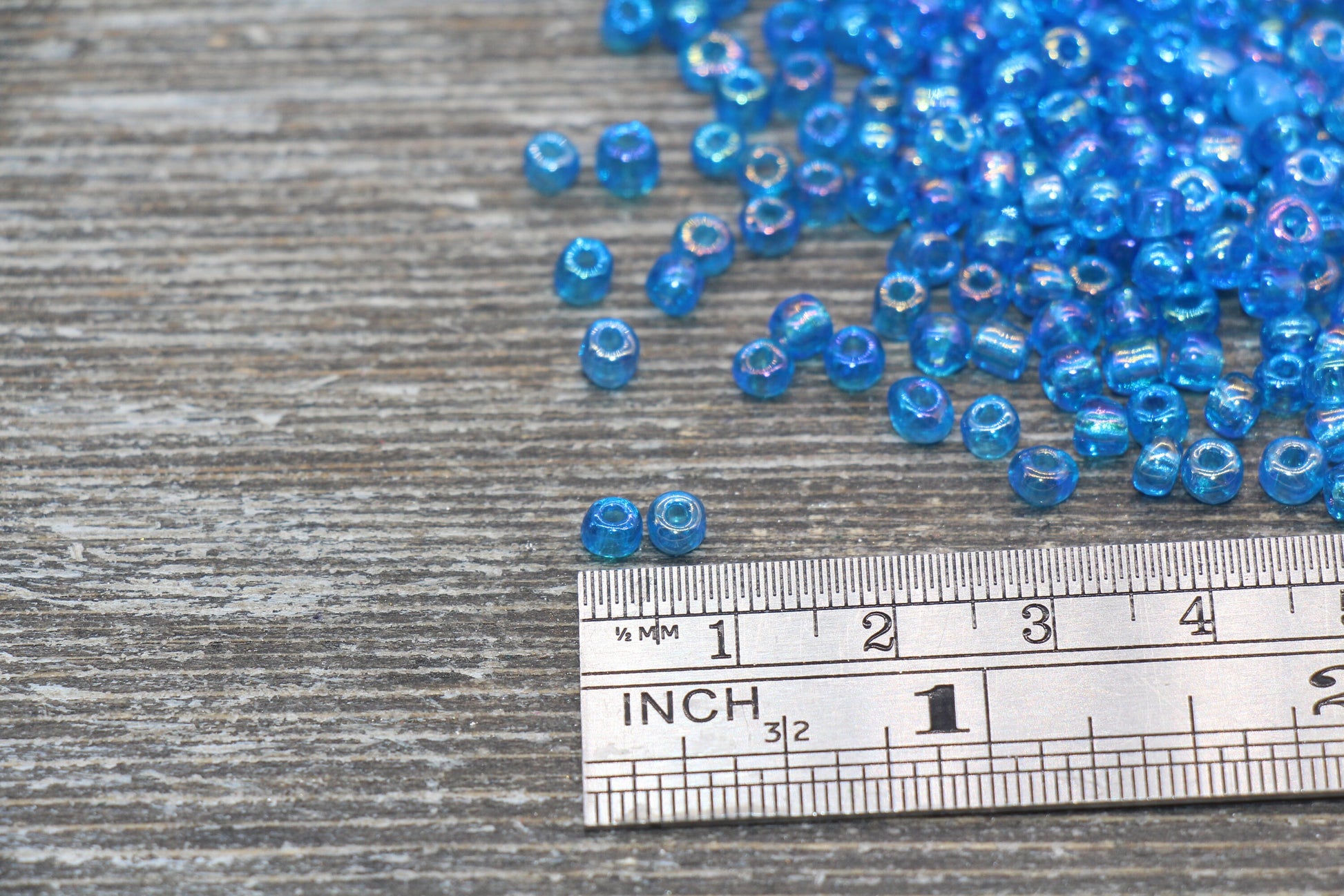Transparent Iridescent Glass Seed Beads, 4mm 6/0 Glass Round Seed Beads, Blue AB Trans Seed Beads, Rocailles Beads, Beading Supplies #2255