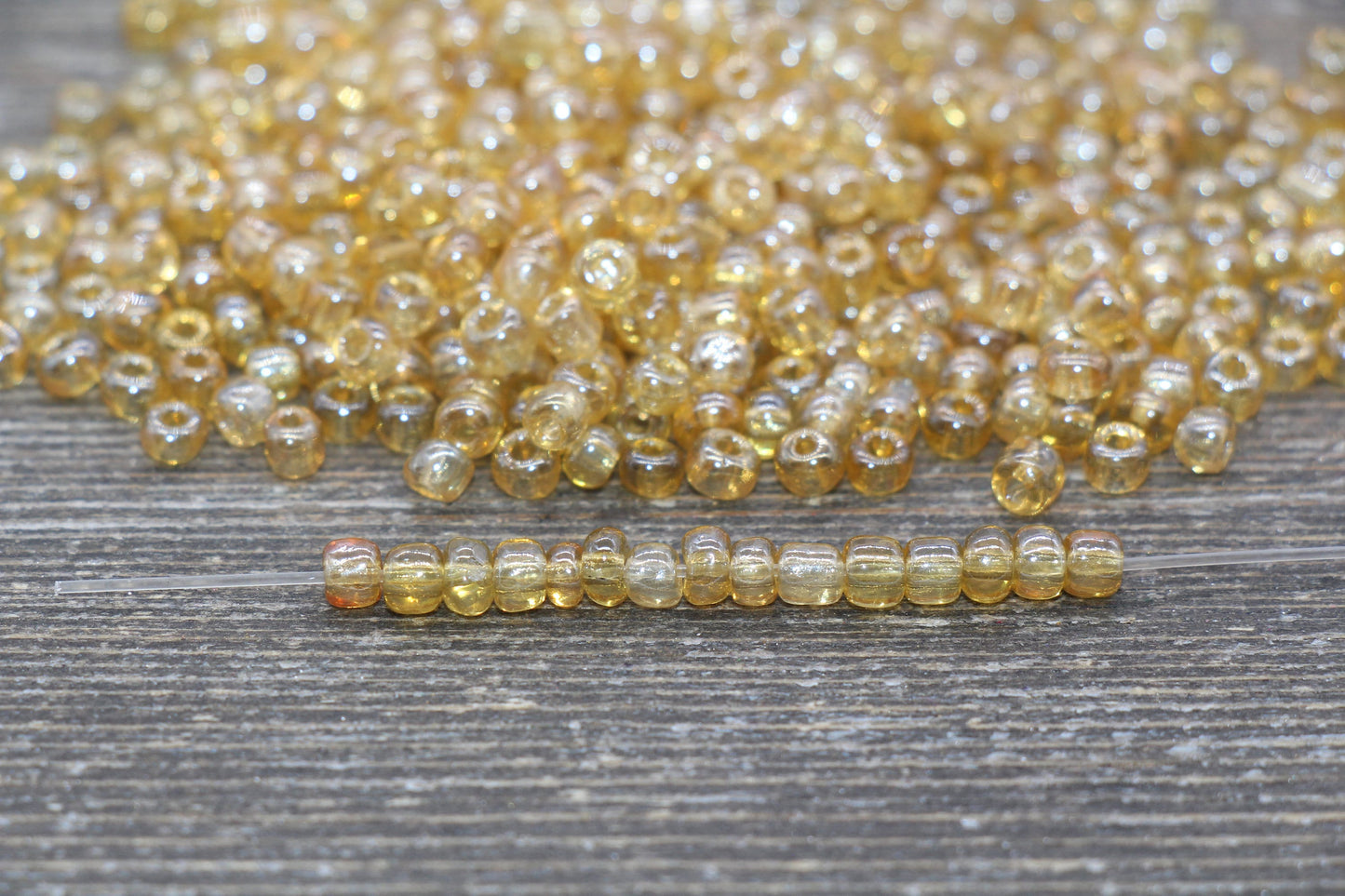 Glossy Transparent Glass Seed Beads, 4mm 6/0 Glass Round Seed Beads, Gold Trans Seed Beads, Rocailles Beads, Beading Supplies #1129