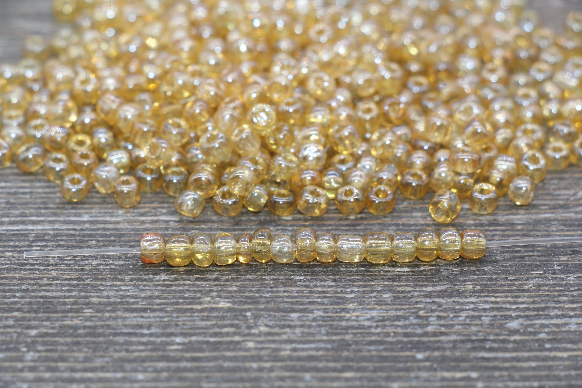Glossy Transparent Glass Seed Beads, 4mm 6/0 Glass Round Seed Beads, Gold Trans Seed Beads, Rocailles Beads, Beading Supplies #1129