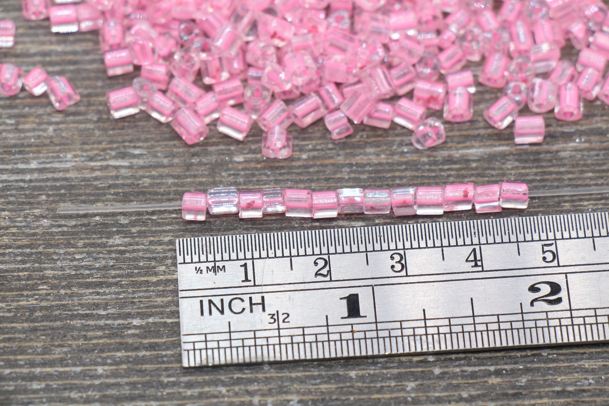 Triangle Shape Glass Seed Beads, 4mm 6/0 Glass Round Seed Beads, Pink Lining Glass Beads, Beading Supplies #2235