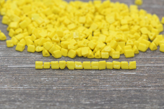 Triangle Shape Glass Seed Beads, 4mm 6/0 Glass Round Seed Beads, Yellow Glass Beads, Beading Supplies #2239
