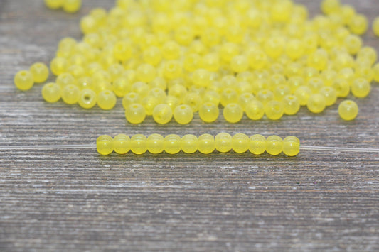 Round Matte Glass Beads, 4mm Glass Round Seed Beads, Frosted Translucent Yellow Seed Beads, Beading Supplies #2241