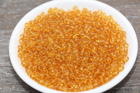 Transparent Glass Seed Beads, 4mm 6/0 Glass Round Seed Beads, Orange Trans Seed Beads, Rocailles Beads, Beading Supplies #1100