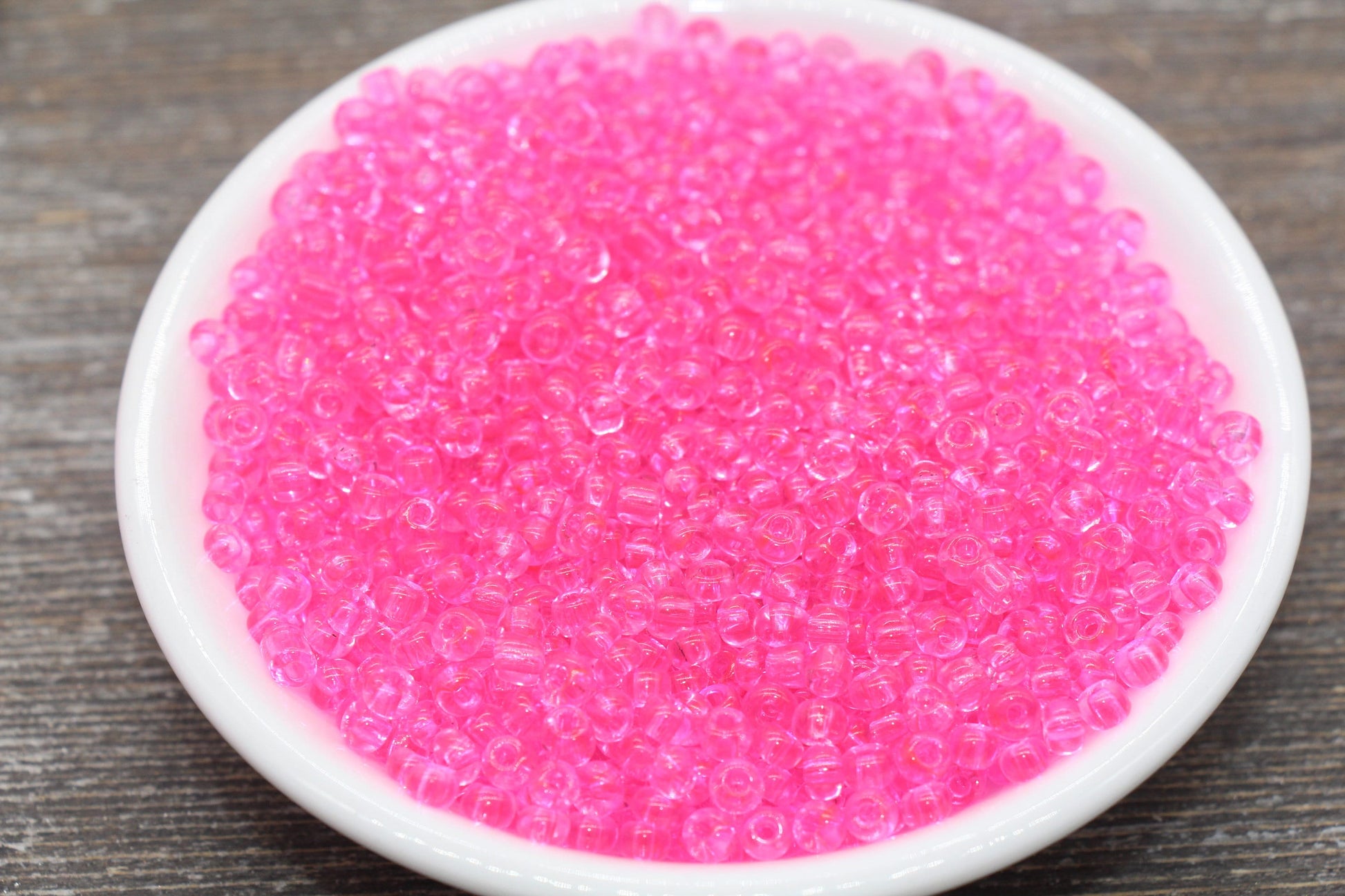 Transparent Glass Seed Beads, 4mm 6/0 Glass Round Seed Beads, Hot Pink Trans Seed Beads, Rocailles Beads, Beading Supplies #2270